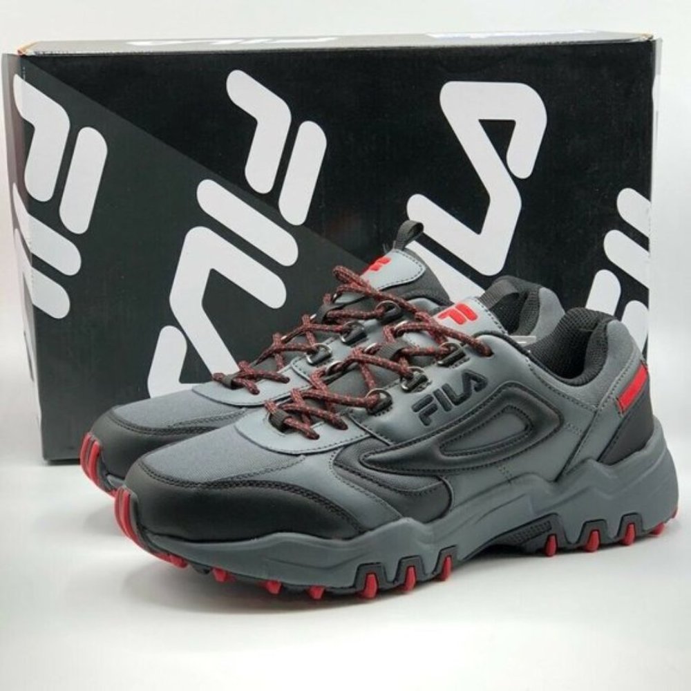 Fila Men's  Athletic Running Hiking Shoes Grey/Black/Red